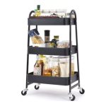 Storage Trolley Cart 3-Tier Storage Cart Rolling Cart Metal Utility Cart Multi-Purpose Organizer with Wheels for Office Kitchen Bathroom Bedroom,Black