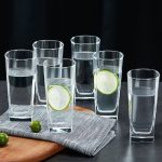 Square Highball Glasses - 300 ml Set of 6 Drinking Glasses for Water and Juice Glass Transparent Long Glass